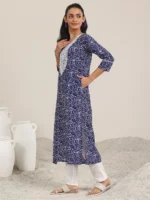 Indigo Printed Silk Blend Straight Kurta - Image 2