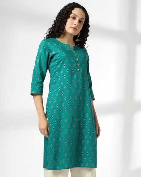 473Wx593H-443060240-teal-MODEL.webp Women Block Print Straight Kurta - Image 1